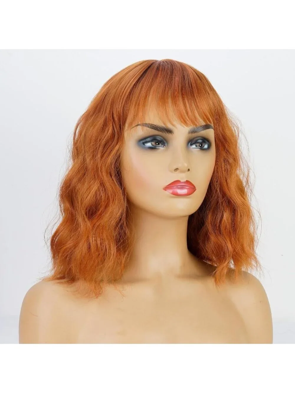 Women's Auburn 14 Inch Heat Resistant Short Bangs Bob Modern Wavy Wigs